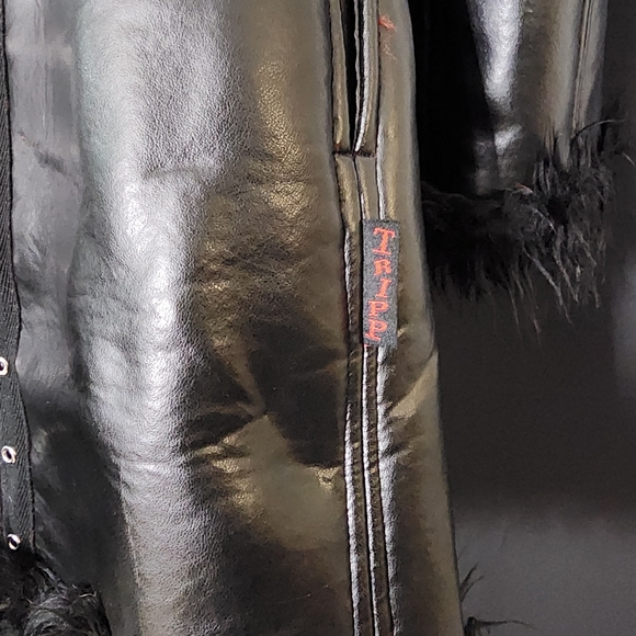 SOLD TRIPP NYC XL Vegan Leather Penny Lane Faux Fur Coat Red & Black w Grommets - Picture 7 of 13